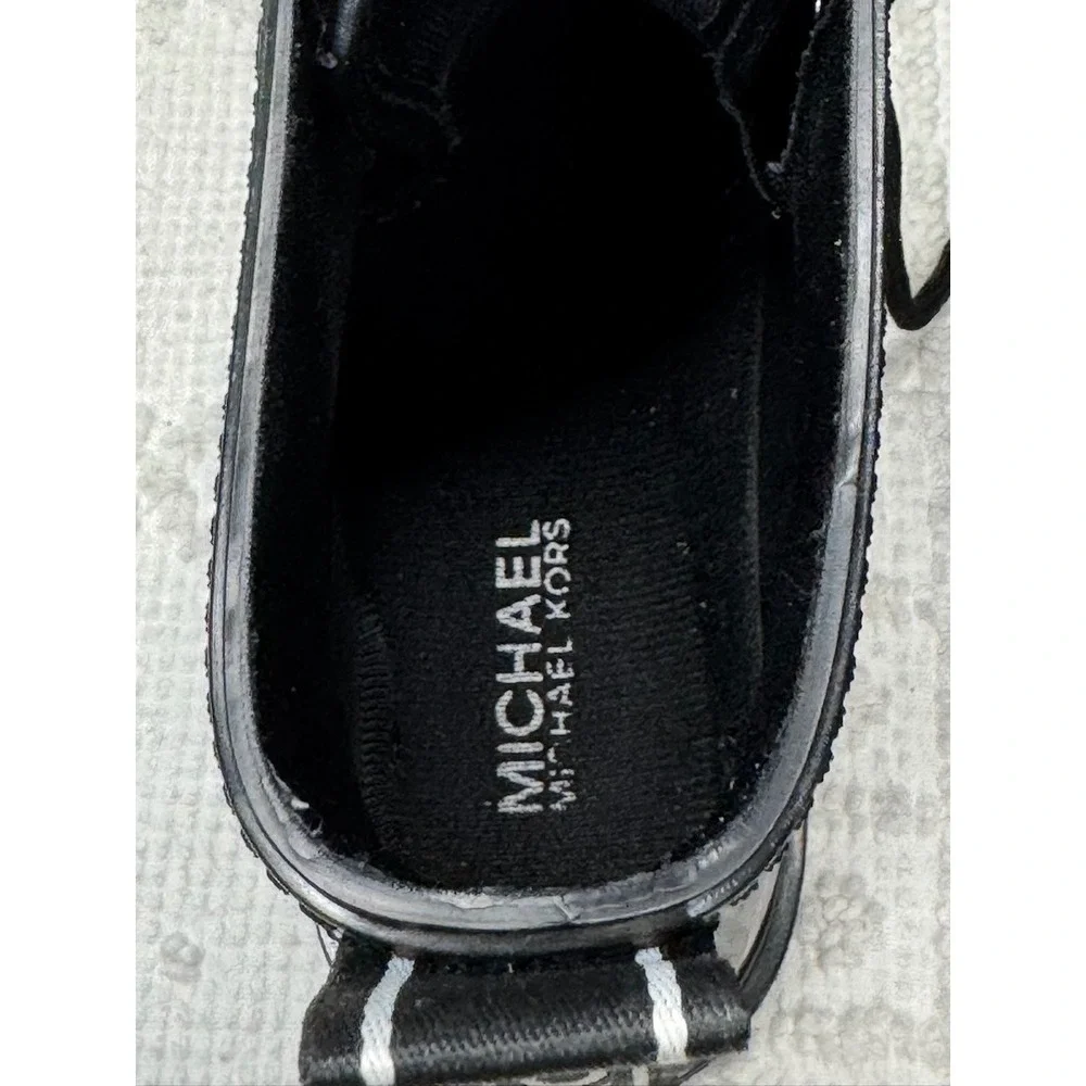Michael Kors Tavie Rainbootie Combat Boot Black‎ Size 6 Logo Heel Lug Sole Edgy